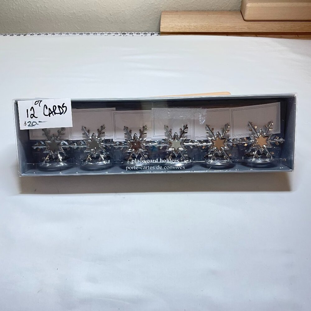Pier 1 Silver Snowflake place card holders set of 6 with 12 cards (1 box) JCL-7
